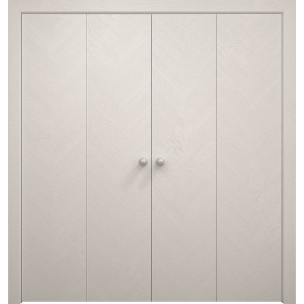 Sartodoors Sliding Closet Double Bi-fold Doors 72 x 80 inches, Ego 5005 Painted White Oak, Sturdy Tracks Mold EGO5005DBF-PWO-72x80 (4* 18x80) - main