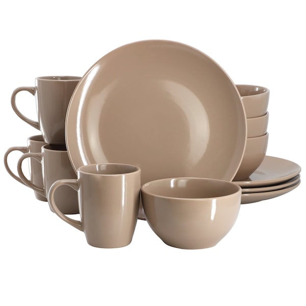 Gibson Home Everyday Plus 12 Piece Stoneware Dinnerware Set in Mocha Brown 750123466M - main