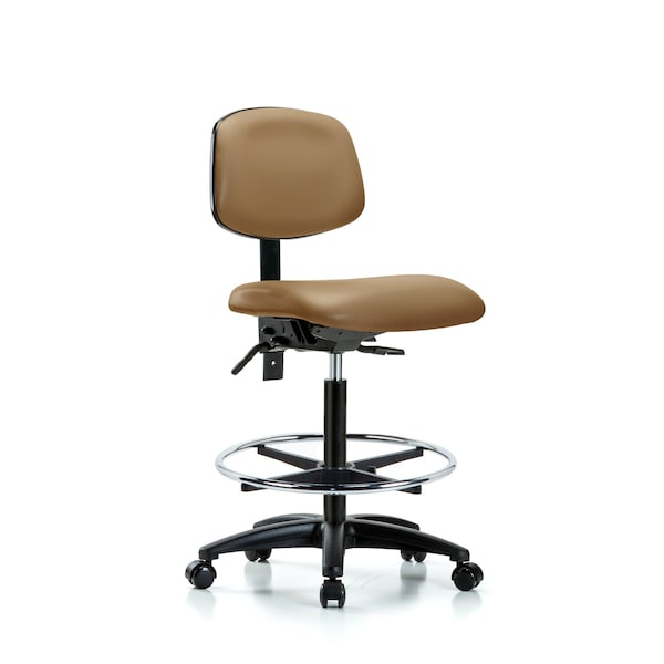 Blue Ridge Ergonomics High Bench Chair Desk Chair, Fabric, Chrome Casters, Blk, No Arms, 26" to 35" Height, Vinyl, Taupe BR-VHBCH-RG-T1-A0-CF-RC-8584 - main