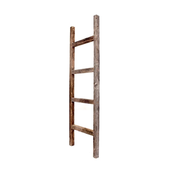 Homeroots 48" Gray Rustic Four Step Wood Ladder Shelf 380333 - main