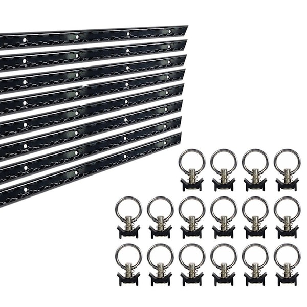 Mytee Products 2 Ft L-Track Black Powder Coated 8 and Stud with Black Powder coated Ring 16 LTK2-BLKx8-LTKS-BLKx16 - main
