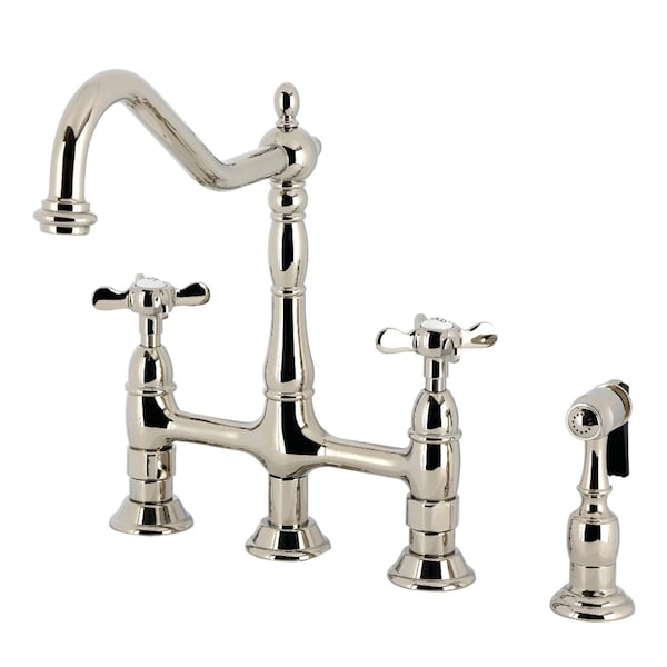 Kingston Brass Bridge Kitchen Faucet with Brass Sprayer, Polished Nickel KS1276BEXBS - main