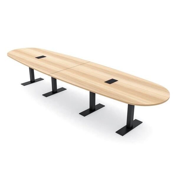 Skutchi Designs 14 Person Conference Table With Power Unit | 14' Boval Table | Harmony Series HAR-BOVL-48X168-T.BK-K525-EBLK - main