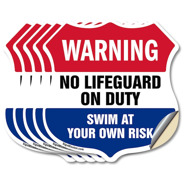 Signmission Pool Warning Shield Sign No Lifeguard On, 6 inch X 6 inch, Vinyl Decal, 5PK SHI-D-5PACK-6-432 - main