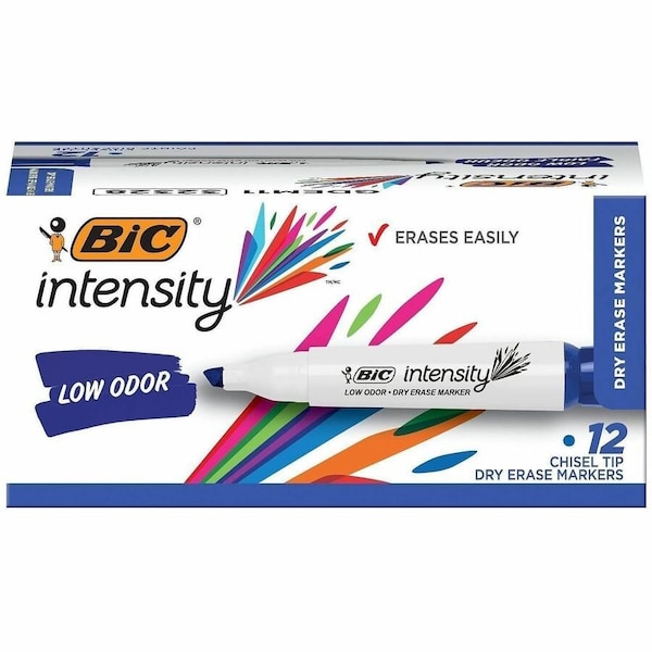 Bic Intensity Dry Erase Marker, Chisel Point, Low Odor, Blue, 12PK GDEM11BE - main