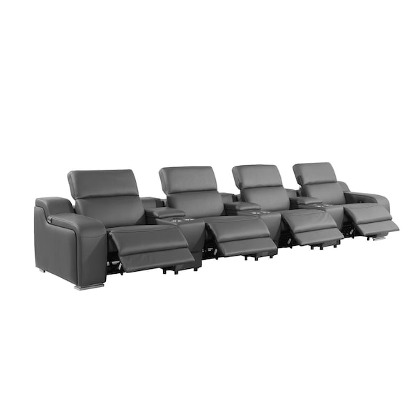 Homeroots 169" Dark Gray Italian Leather Reclining USB Sofa 632878 - main