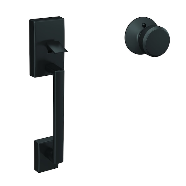 Schlage Residential Century with Bowery Knob by Bottom Half Handleset with 16080 Latch and 10063 Strike Matte Black FE285CEN622BWE - main