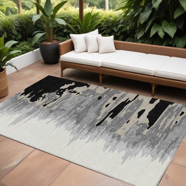 Homeroots 8' X 10' Black Gray And Ivory Abstract Washable Indoor Outdoor Area Rug 601179 - main