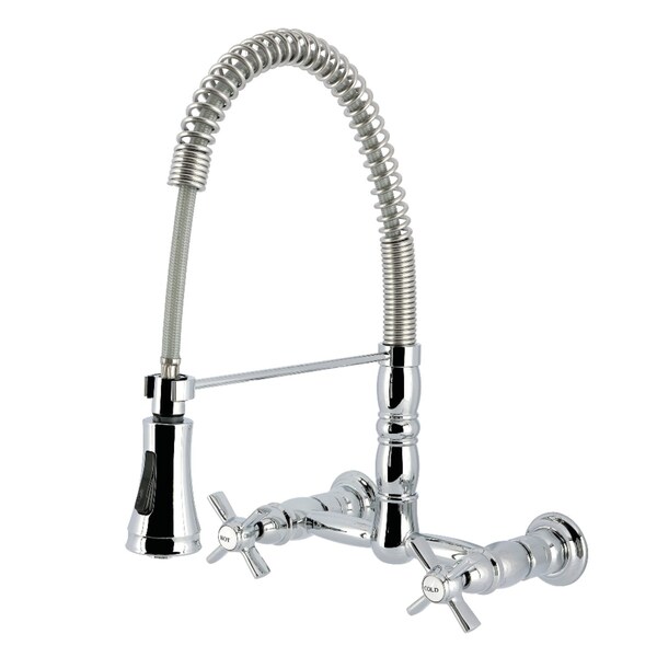 Kingston Brass Double-Handle Wall-Mount Pre-Rinse Bridge Kitchen Faucet, Polished Chrome GS1241ZX - main