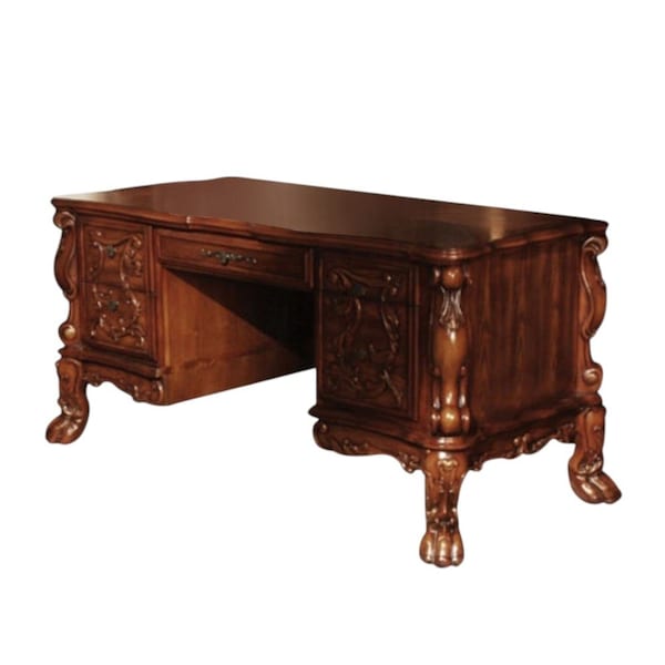 Homeroots 72" Brick Red Solid Manufactured Wood and Solid Wood Executive Desk With Five Drawers 347009 - main