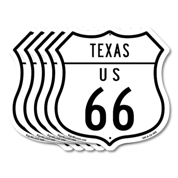 Signmission Texas Route Marker Shield Sign Us 66, 12 inch X 12 inch, Aluminum Metal Sign, 5PK SHI-A-5Pack-12-466 - main