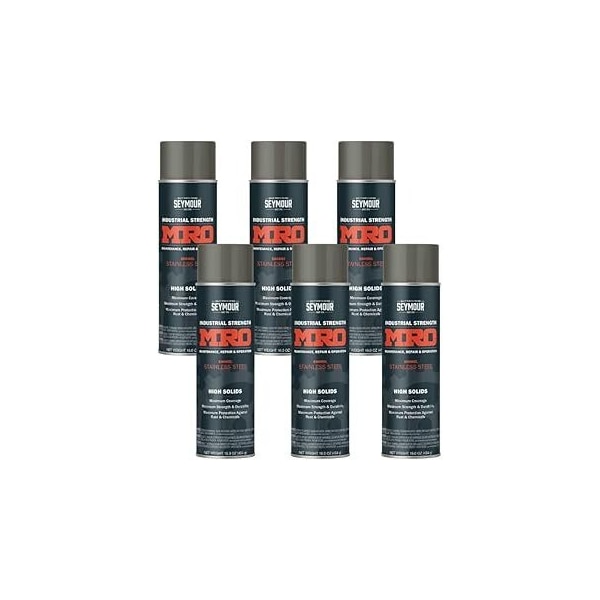 Seymour Midwest MRO Industrial High-Solids Spray Paint, Stainless Steel, 16 oz, 6PK 6201460 - main