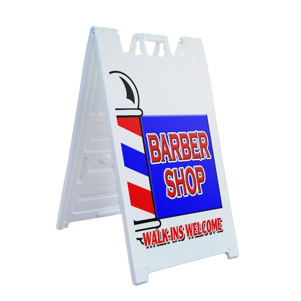 Signmission Barber Shop Walk-ins Welcome, A-Frame & 2 Decals Installed, Heavy-Duty Plastic Frame SBHD-D-2436-Barber Shop Walk-ins Welcome - main