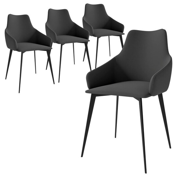 Leisuremod Sonnet Modern Dining Chair in Grey Leather and Iron Legs, 4PK SC51GR4 - main