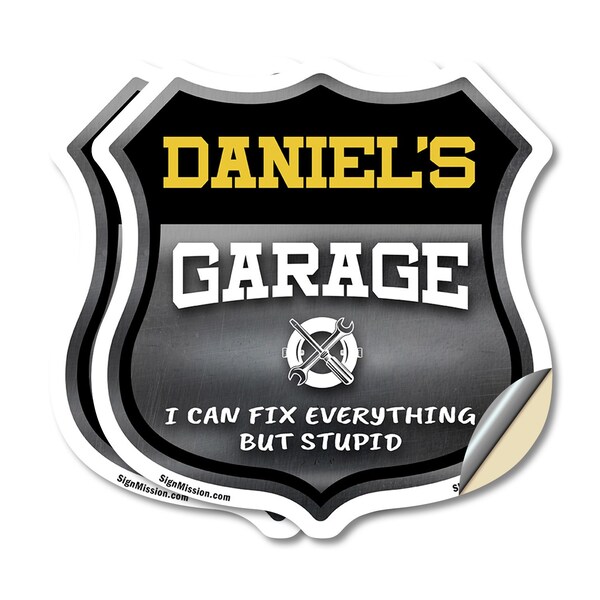 Signmission Daniel's Garage I Can Fix Everything But Stupid, 6 inch X 6 inch, Vinyl Decal, 2PK SHI-D-2PACK-6-490-DANIEL - main