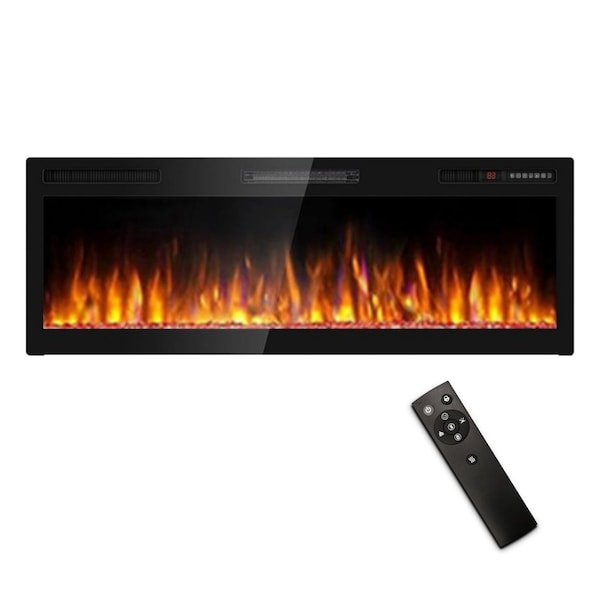 Edendirect 68 in. Wall Mount Metal Smart Electric Fireplace in Black, 4.33 in. Width, 2-Heating Settings, Remote ZR-WE-68 - main
