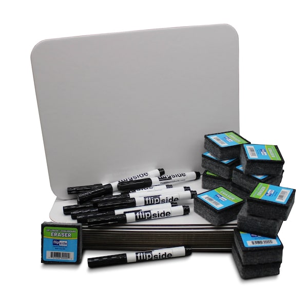 Flipside 9 x 12 Magnetic Dry Erase Board + Marker + Student Eraser Class Pack of 12 21004 - main