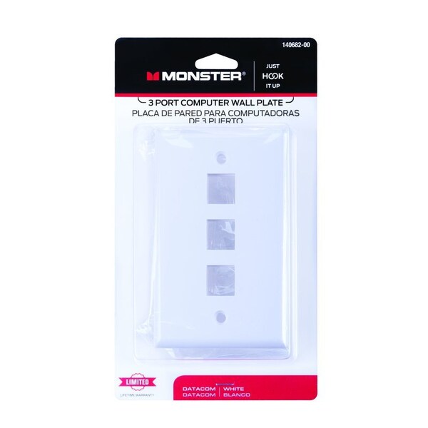 Monster Cable Just Hook It Up White 3 gang Plastic Keystone Wall Plate 140682-00 - main
