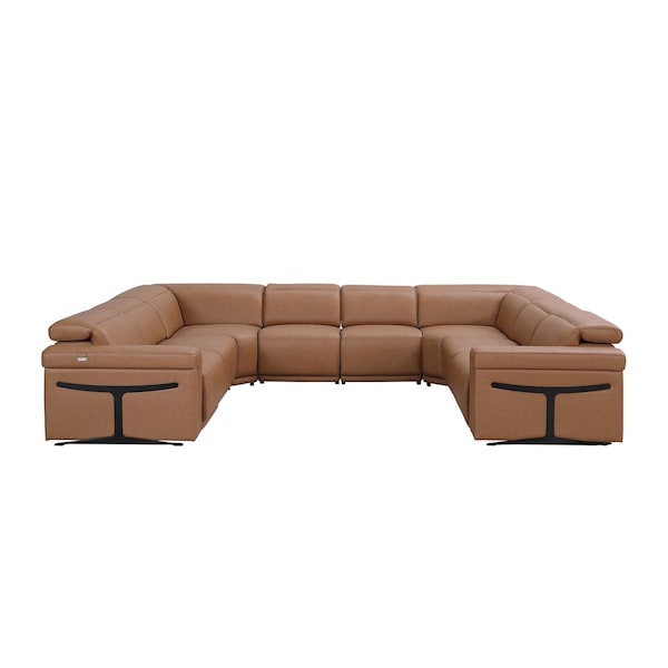 Homeroots Chestnut Italian Leather Power Reclining U Shaped Eight Piece Corner Sectional With Console 634686 - main