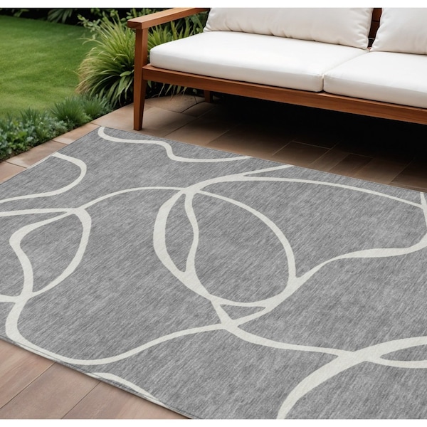Homeroots 8' X 10' Gray And Ivory Abstract Washable Indoor Outdoor Area Rug 597484 - main