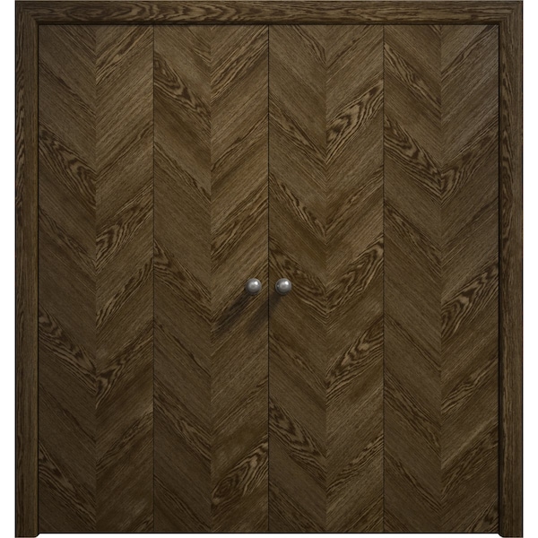 Sartodoors Sliding Closet Double Bi-fold Doors 72 x 80 inches, Ego 5005 Marble Oak, Sturdy Tracks Moldings Tr EGO5005DBF-DMR-72x80 (4* 18x80) - main