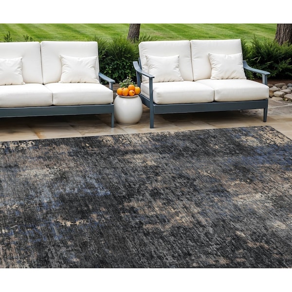 Homeroots 8' X 10' Charcoal Gray And Silver Abstract Washable Indoor Outdoor Area Rug 587893 - main