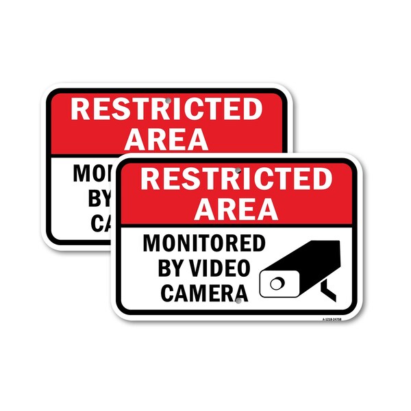 Signmission Restricted Area Monitored By Video Camera, 18'' X 24'' 2 Signs, Heavy Gauge Aluminum, 2PK A-1824-2PACK-24758 - main