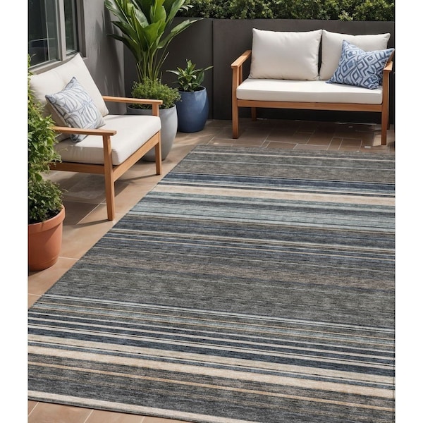 Homeroots 5' X 8' Taupe Beige And Pewter Striped Washable Indoor Outdoor Area Rug 614846 - main