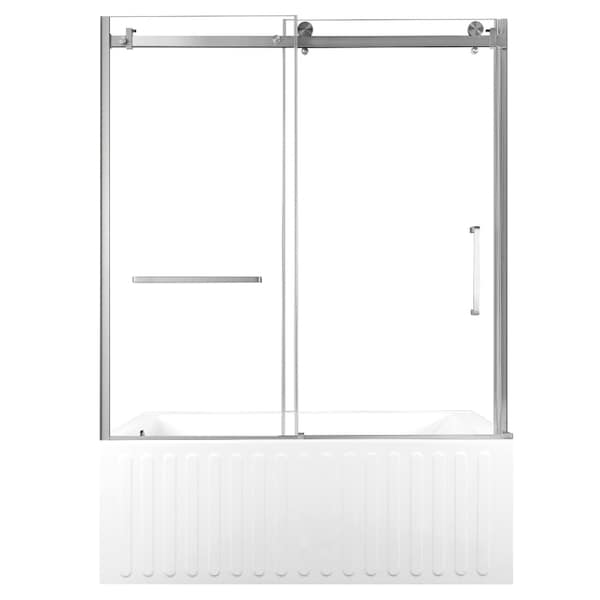 Kingston Brass 60" Acrylic Alcove Left-Hand Drain Tub with Right Sliding Tub Door, White/Brushed Nickel KVTDE603121L8 - main