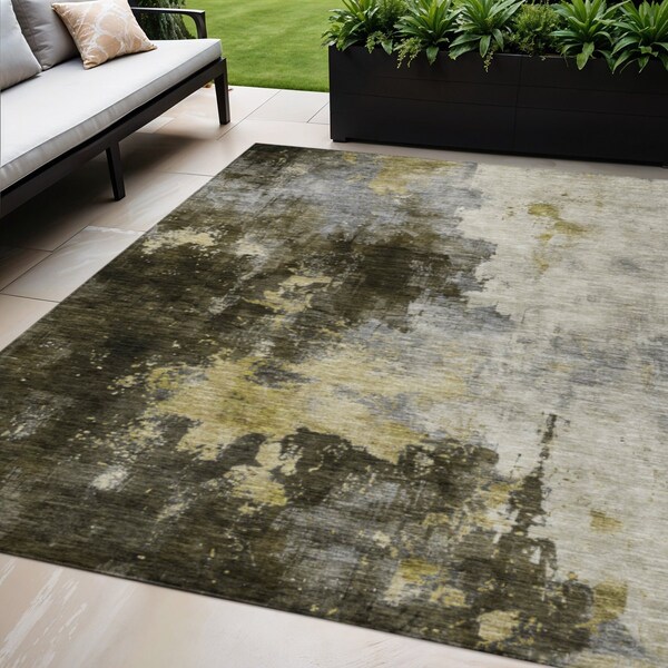 Homeroots 5' X 8' Brown Light Gray And Black Abstract Washable Indoor Outdoor Area Rug 603042 - main