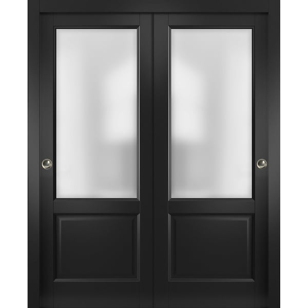 Sartodoors Sliding Closet Bypass Doors 64 x 84 inches, Lucia 22 Matte Black with Rain Glass, Sturdy Rails Mol LUCIA22DBD-BLK-6484 - main