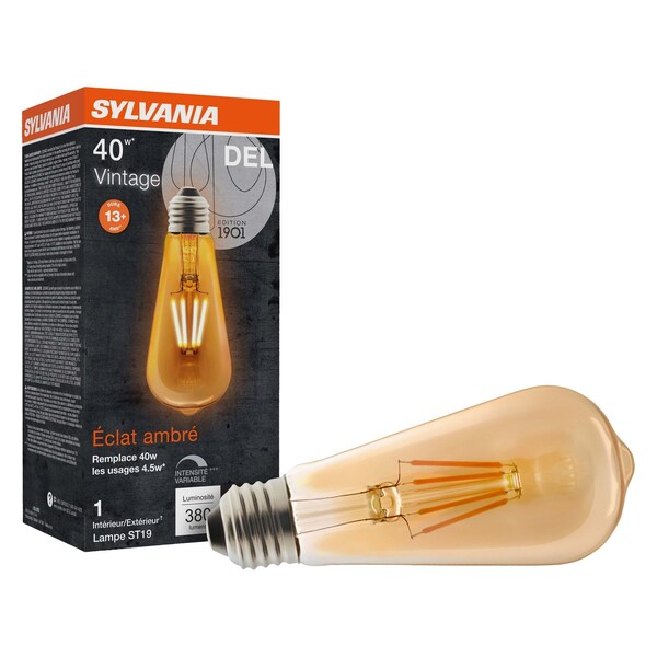 Ledvance LED ST19, 4.5W, Dimmable, 80CRI, 380 Lumen, 2175K, 15000 Life, E26Medium Base, AMBER Finish LED4.5ST19DIM822VING2RP 6/CS 1/SKU - main