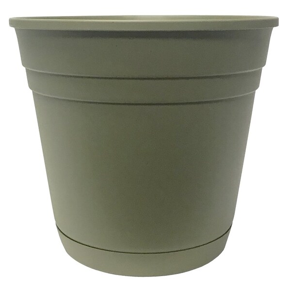 Southern Patio Planter with Attached Saucer, 20 in W, 20 in D, Round, Riverland Design, Resin, Olive Green RN2008OG - main