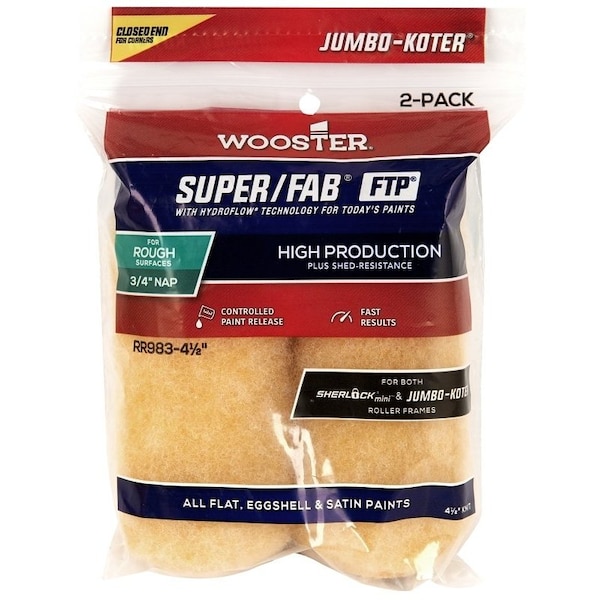 Wooster Wooster Roller Cover, 3/4 in Thick Nap, 4-1/2 in L, Fabric Cover, Gold RR983-4 1/2 - main