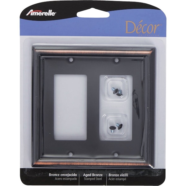 Amerelle Chelsea 2-Gang Stamped Steel Rocker Decorator Wall Plate Aged Bronze 149RRDB - main