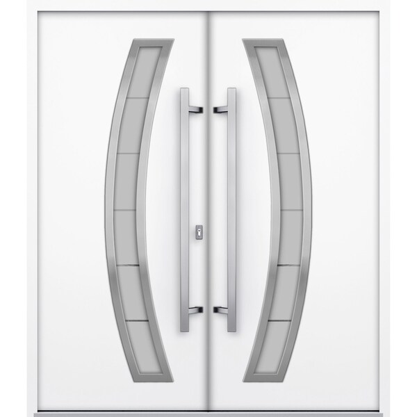 Vdomdoors Steel Double Doors Deux 6500 White Stainless Inserts Single Modern Painted DEUX6500DEXD-WS-RH-W72 x H80 - main