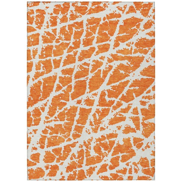 Homeroots 5' X 8' Orange and White Abstract Washable Non Skid Indoor Outdoor Area Rug 559284 - main