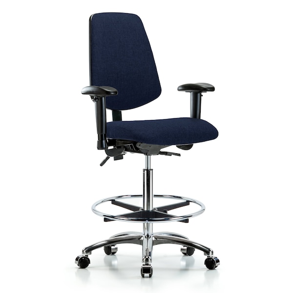 Blue Ridge Ergonomics Fab Hi Bench Chair, Med, Bk, CF, Cast, Navy, 6-Way Adjustable, 26" to 35-1/2" Height, Dark Blue BR-FHBCH-MB-CR-T1-A1-CF-CC-F45 - main