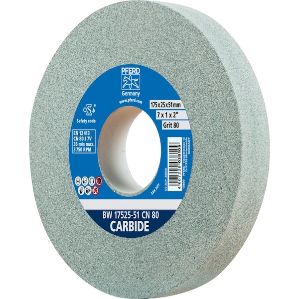 Pferd PFERD Vitrified Bench Wheel, CARBIDE, 7in x 1 x 2, 80 Grit, Silicon Carbide 61691 - main