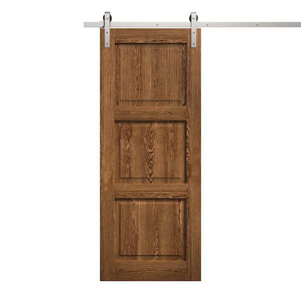 Sartodoors Modern Barn Door 42 x 80 inches, Ego 5010 Cognac Oak Veneer, 8FT Silver Rail Track Heavy Hardware EGO5010BD-S-DKO-42 - main