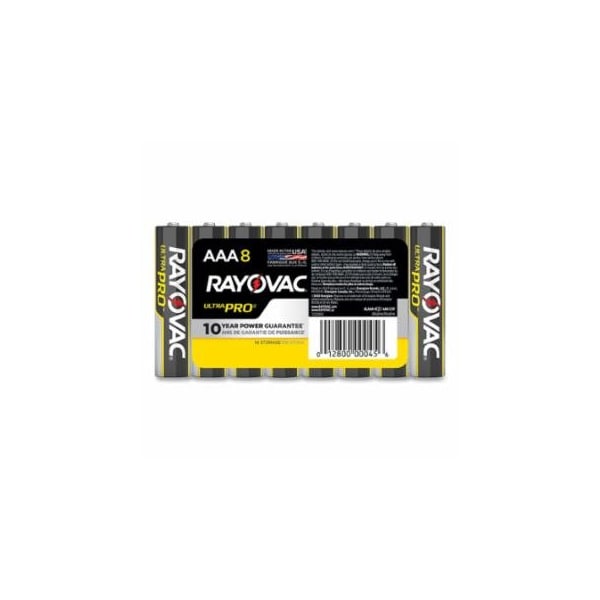 Rayovac Ultra Pro, Alkaline Battery, 1.5V, AAA, Shrink Pack, 8/PK, 8PK 620-ALAAA-8J - main
