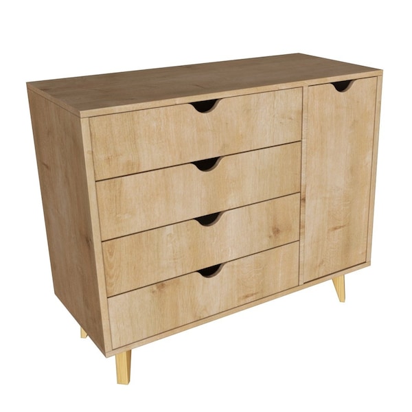 Homeroots 35" Natural Solid Wood Four Drawer Combo Dresser 489581 - main