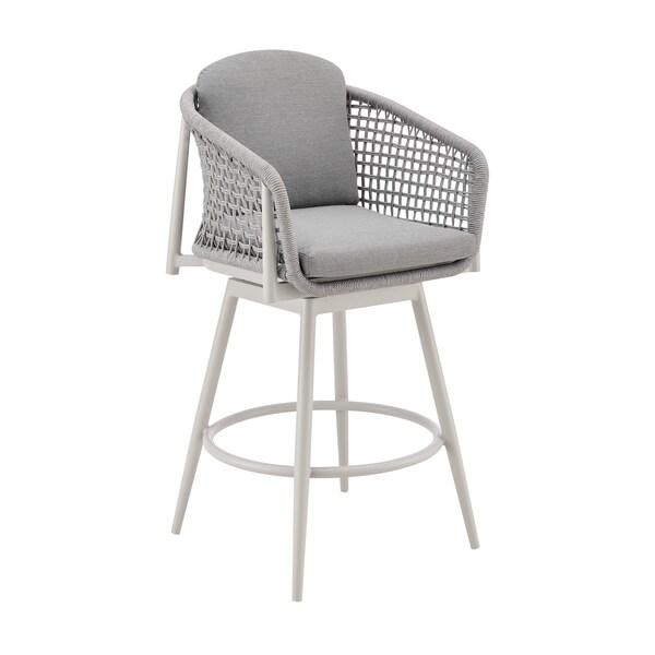 Homeroots 44" Light Gray Metal Swivel Outdoor Bar Height chair with Footrest 571182 - main