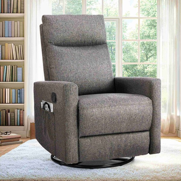 Simple Deluxe Rocking Recliner Chair with Large Footrest, Stain-Resistant Faux Leather Recliner Rocker, Single So 3A88CHAIR6084GRY01 - main