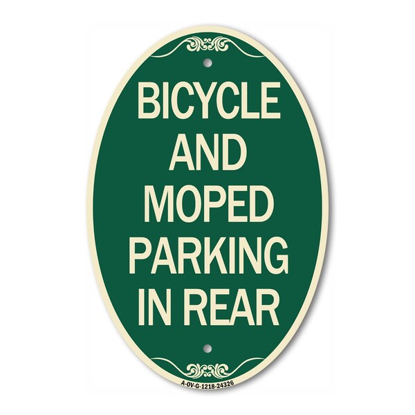 Signmission Bicycle and Moped Parking in Rear, 12 Inch X 18 Inch Architectural Oval, Heavy Gauge Aluminum A-OV-G-1218-24326 - main