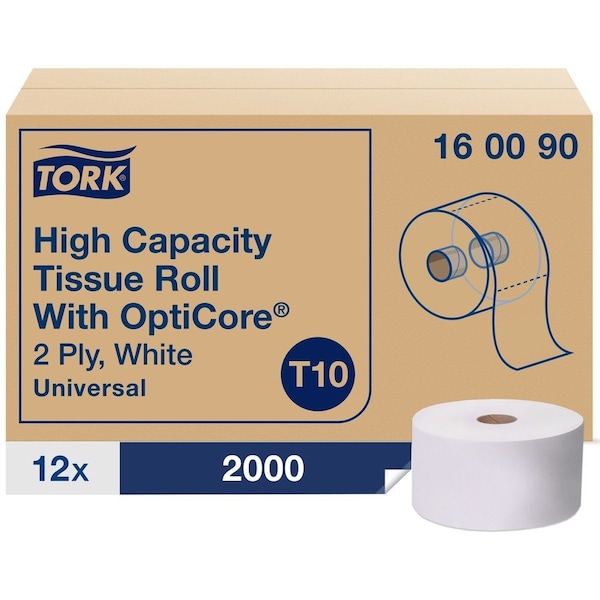 Tork Tork OptiCore Mid-size Toilet Paper Roll White T10, Universal, 2-ply, 12 x 2000 sheets, 160090, PK12 160090 - main