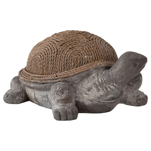 Xbrand 20.1 in L Yellow/Grey Polystone Indoor Outdoor Rope Shell Turtle Statue, Natural Design Sculpture TURT66 - main