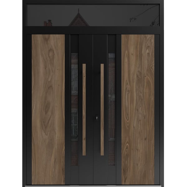 Vdomdoors Aluminum Double Doors Dekton 0163 Venezia Noce Top Transom Entry Door Painted (W72xH96) Right hand DEKTON0163DEXD-VEN-W72xH96+16-RH-O - main