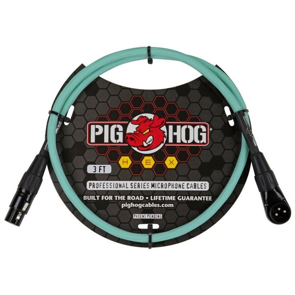 Pig Hog Hex Series Right Angle Mic Cable, 3-Feet - Seafoam Green PHMH3SGR - main