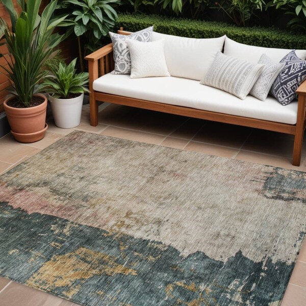 Homeroots 10' X 14' Taupe Blue And Lavender Abstract Washable Indoor Outdoor Area Rug 606085 - main